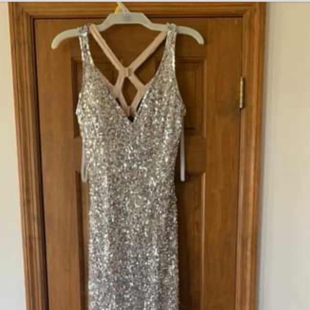 Primavera rose gold sequined prom gown